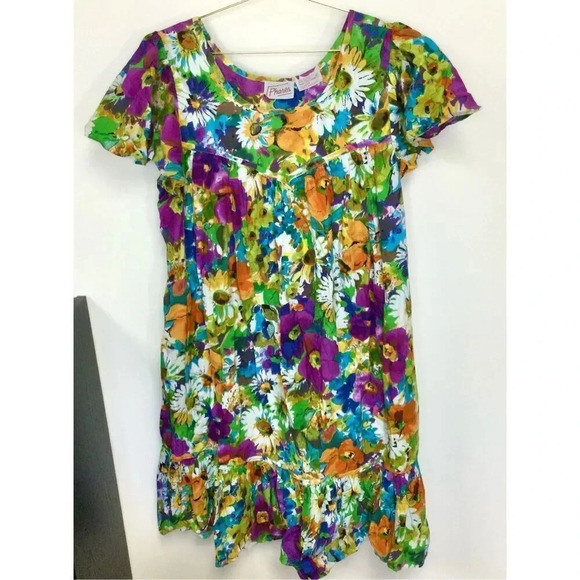 Phases Women's Multi-Color Floral Modest Flutter Sleeve Ruffle Dress Size XL - Picture 1 of 9
